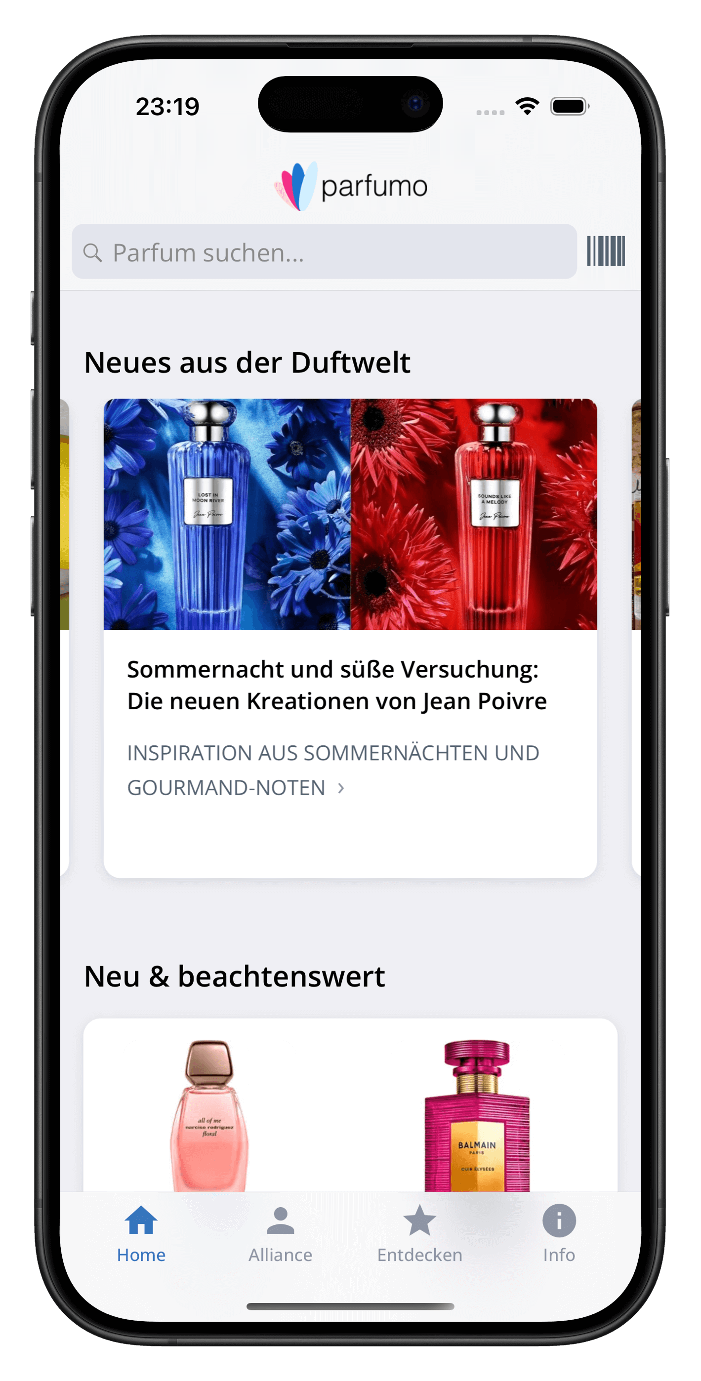 Parfumo App Hauptbildschirm
