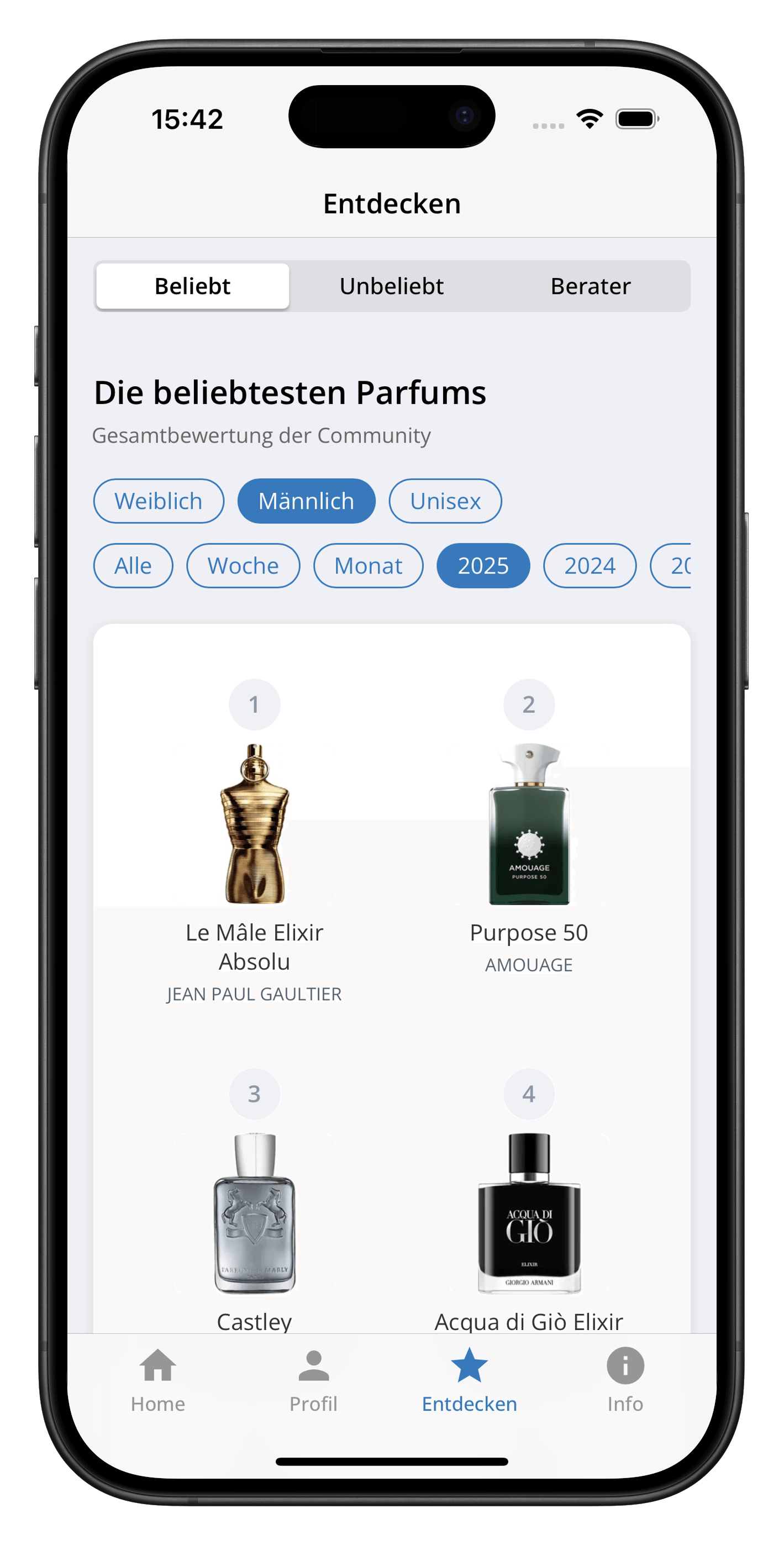 Parfumo App Suchergebnisse