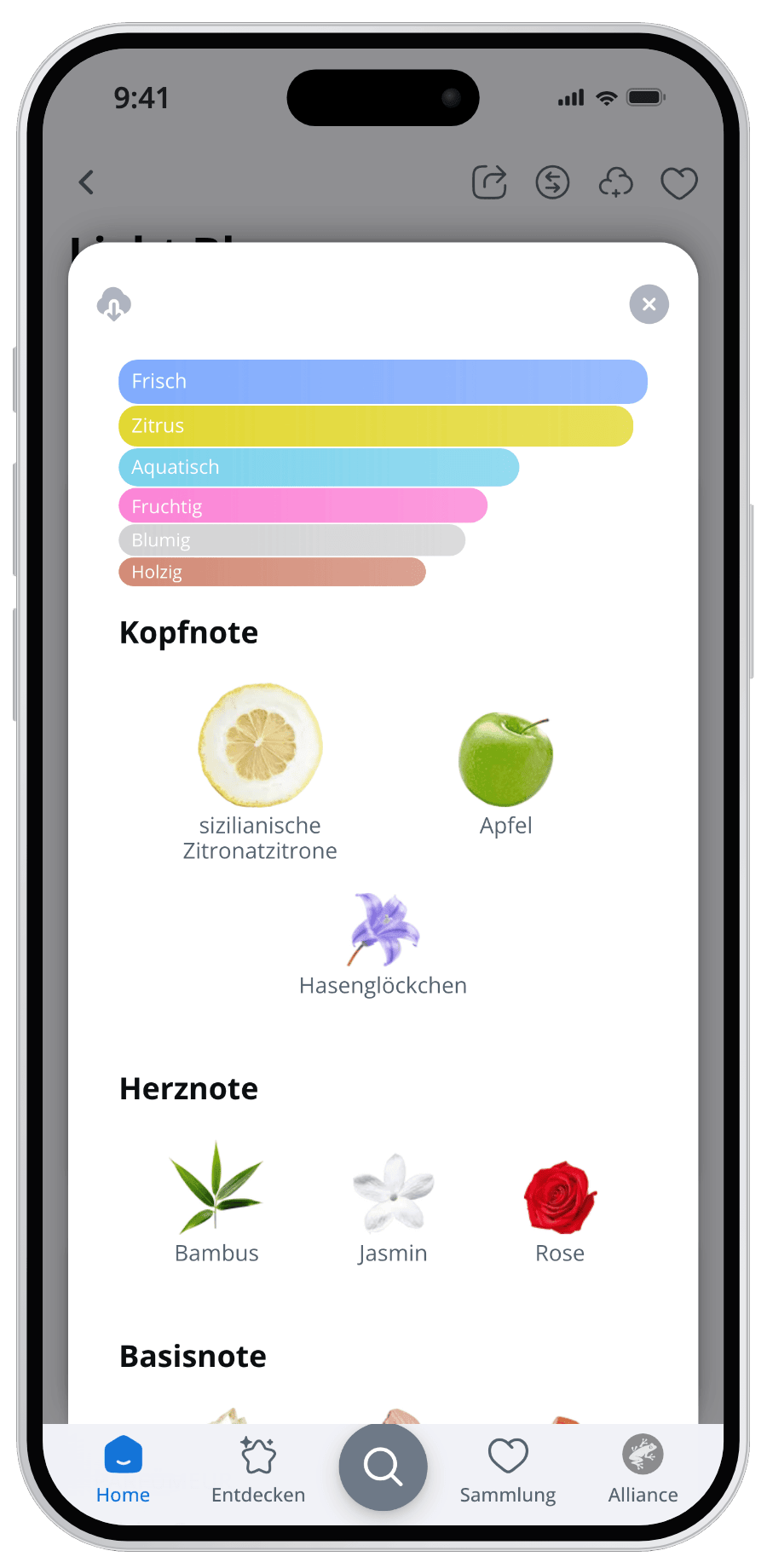 Parfumo App Smell & Feel mit Duftcharakter und Duftnoten