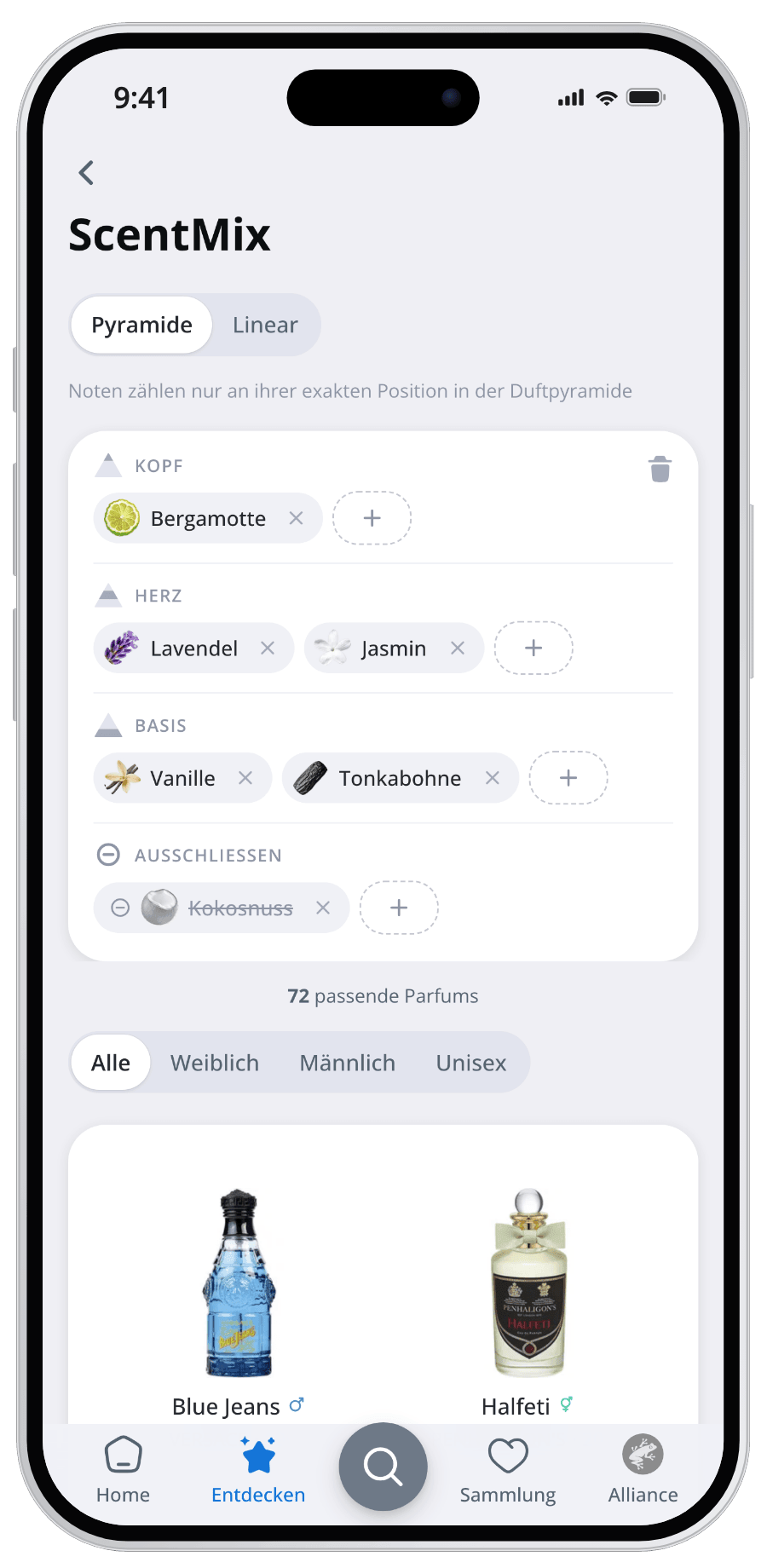Parfumo App ScentMix: Parfums über kombinierte Duftnoten finden