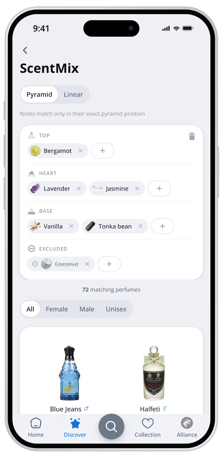 Parfumo App ScentMix finding perfumes by combined fragrance notes